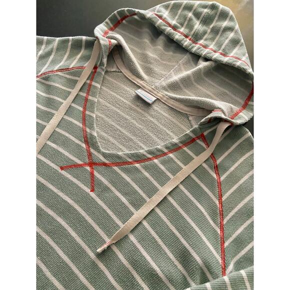 COLUMBIA PFG Green/White Stripe Soft Baja Hoodie Womens sz XL - Picture 2 of 9